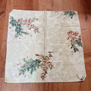 Set 4 Xmas Cloth Napkins Holly Berries Holiday Pine Damask 19" Sq Liz‎ Claiborne